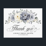 Silver Grey Ivory Winter Bridal Shower Thank You Postcard<br><div class="desc">Elegant floral winter bridal shower thank you postcard features elegant grey ,  ivory and silver watercolor flower bouquet frosty-hued greenery. Please contact me for any help in customization or if you need any other product with this design.</div>