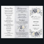 Silver Grey Ivory Winter Wedding Tri-Fold Program<br><div class="desc">Elegant floral winter wedding Tri-fold program card features elegant grey ,  ivory and silver watercolor flower bouquet frosty-hued greenery. Please contact me for any help in customization or if you need any other product with this design.</div>