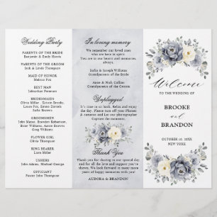 Silver Grey Ivory Winter Wedding Tri-Fold Program