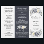 Silver Grey Ivory Winter Wedding Tri-Fold Program<br><div class="desc">Elegant floral winter wedding Tri-fold program card features elegant grey ,  ivory and silver watercolor flower bouquet frosty-hued greenery. Please contact me for any help in customization or if you need any other product with this design.</div>