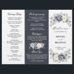 Silver Grey Ivory Winter Wedding Tri-Fold Program<br><div class="desc">Elegant floral winter wedding Tri-fold program card features elegant grey ,  ivory and silver watercolor flower bouquet frosty-hued greenery. Please contact me for any help in customization or if you need any other product with this design.</div>