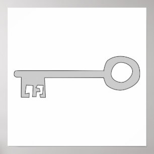 Silver Grey Key on White. Poster