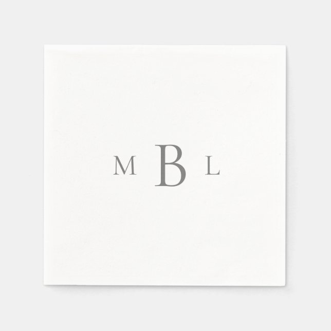 Silver/Grey Large Monogram White Wedding Cocktail  Napkin (Front)