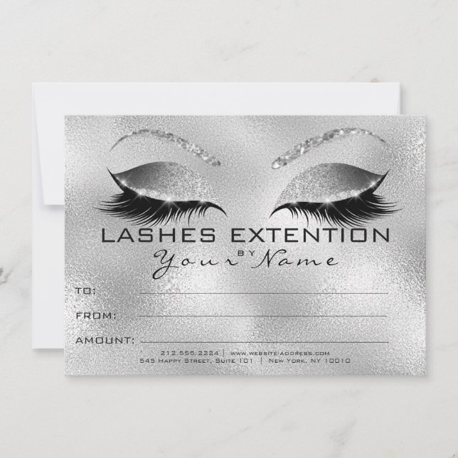 Silver Grey Lashes Beauty Makeup Certificate Gift (Front)