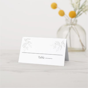 Silver Grey Leaves Botanical Elegant Wedding Place Card