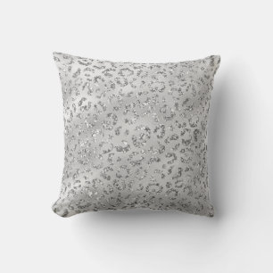 Silver Grey Leopard Print Modern Animal Elegant Throw Pillow