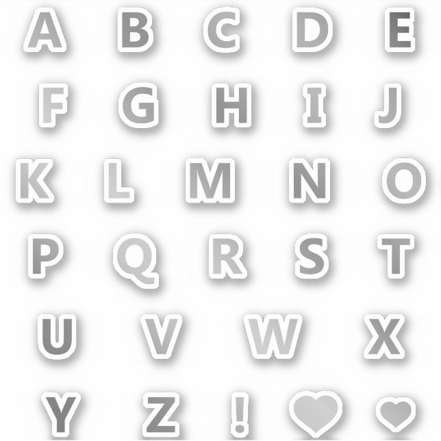 Silver Grey Letters Monogram Sticker Pack Alphabet (Front)