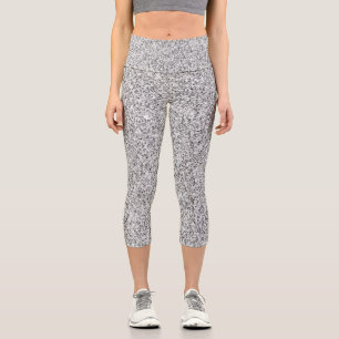 Silver grey light glitter sparkles black white capri leggings
