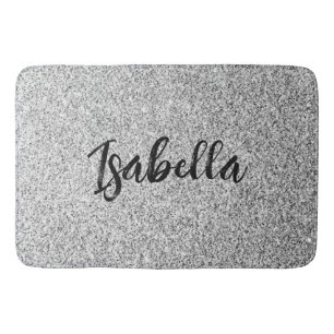 Silver grey light glitter sparkles Custom name Bath Mat