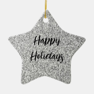 Silver grey light glitter sparkles Custom name Ceramic Ornament
