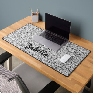 Silver grey light glitter sparkles Custom name Desk Mat