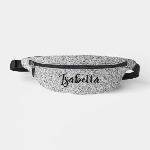 Silver grey light glitter sparkles Custom name Fanny Pack