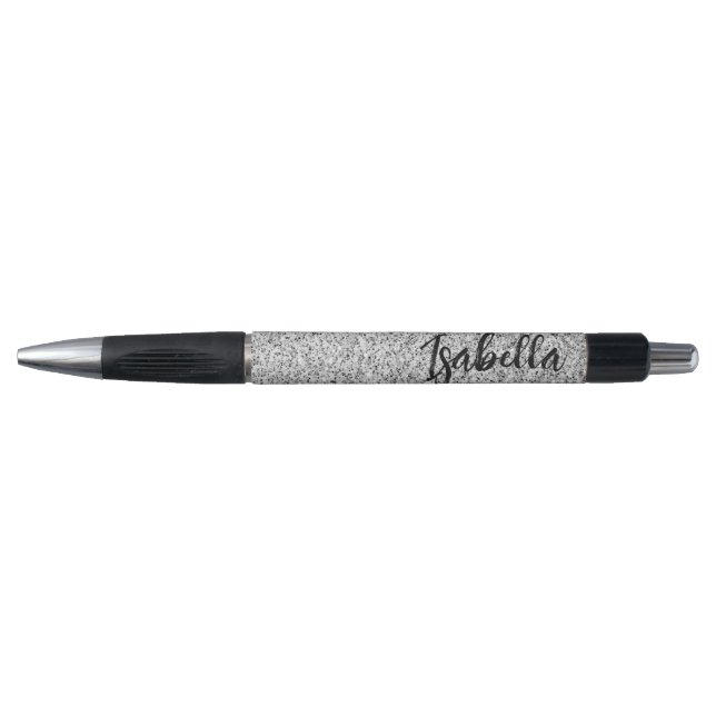 Silver grey light glitter sparkles Custom name Pen (Front)