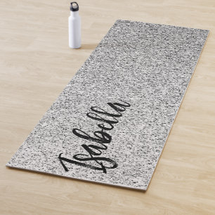 Silver grey light glitter sparkles Custom name Yoga Mat