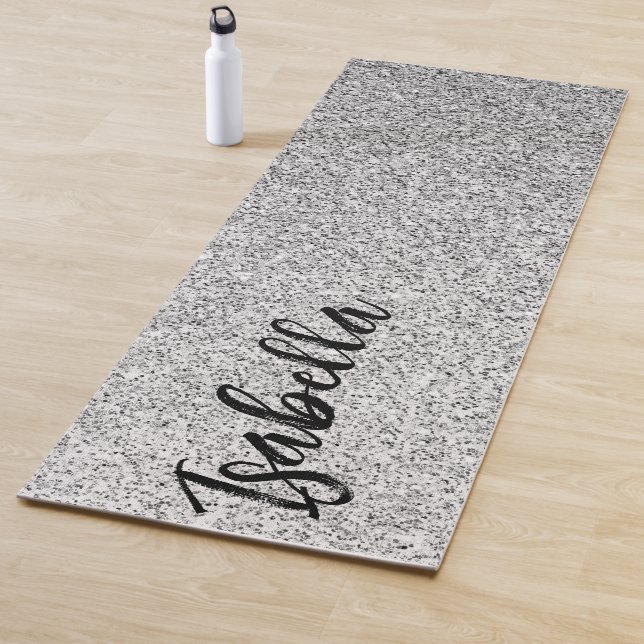Silver grey light glitter sparkles Custom name Yoga Mat (In Situ)