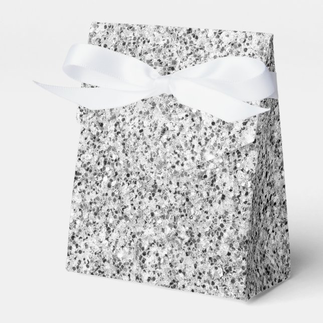 Silver grey light glitter sparkles favor box (Front Side)