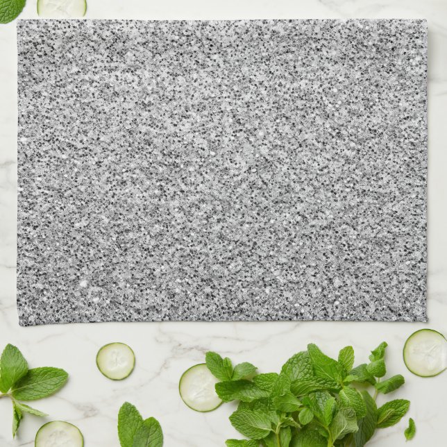 Silver grey light glitter sparkles kitchen towel (Folded)