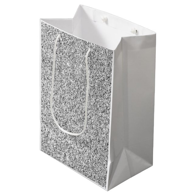 Silver grey light glitter sparkles medium gift bag (Front Angled)
