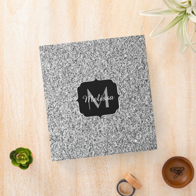 Silver grey light glitter sparkles Monogram Binder (In Situ)