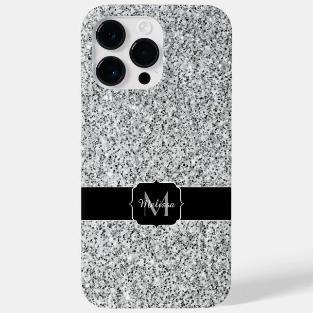 Silver grey light glitter sparkles Monogram Case-Mate iPhone Case (Back)