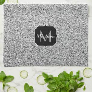 Silver grey light glitter sparkles Monogram Kitchen Towel