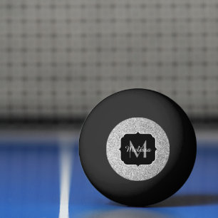 Silver grey light glitter sparkles Monogram Ping Pong Ball
