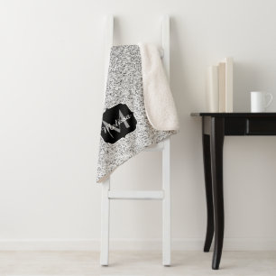 Silver grey light glitter sparkles Monogram Sherpa Blanket