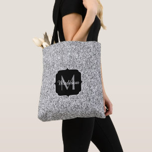 Silver grey light glitter sparkles Monogram Tote Bag