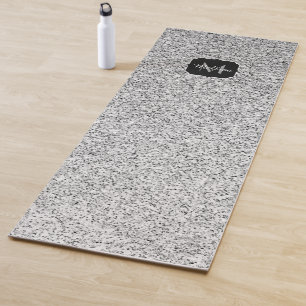 Silver grey light glitter sparkles Monogram Yoga Mat