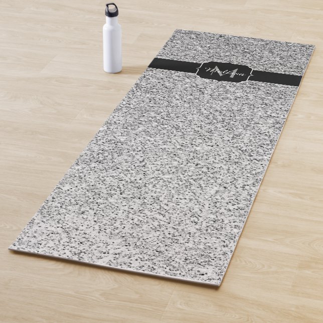 Silver grey light glitter sparkles Monogram Yoga Mat (In Situ)