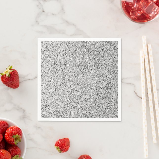 Silver grey light glitter sparkles napkin (Insitu)
