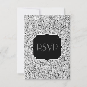 Silver grey light glitter sparkles Sweet 16 RSVP Card