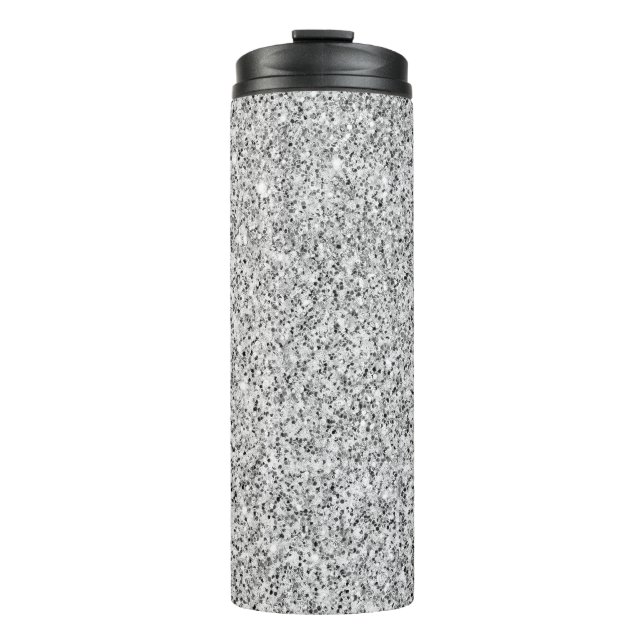 Silver grey light glitter sparkles thermal tumbler (Front)