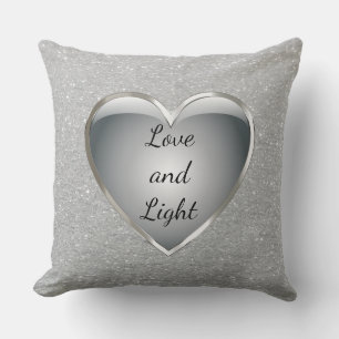 Silver Grey 'Love and Light' quote 'bling Throw Pillow