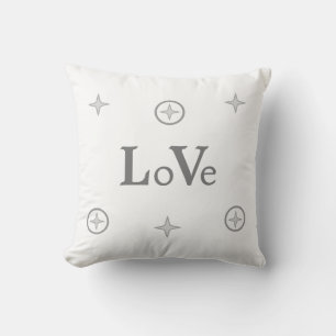 Silver Grey Love Text and Stars on White Throw Pil Throw Pillow