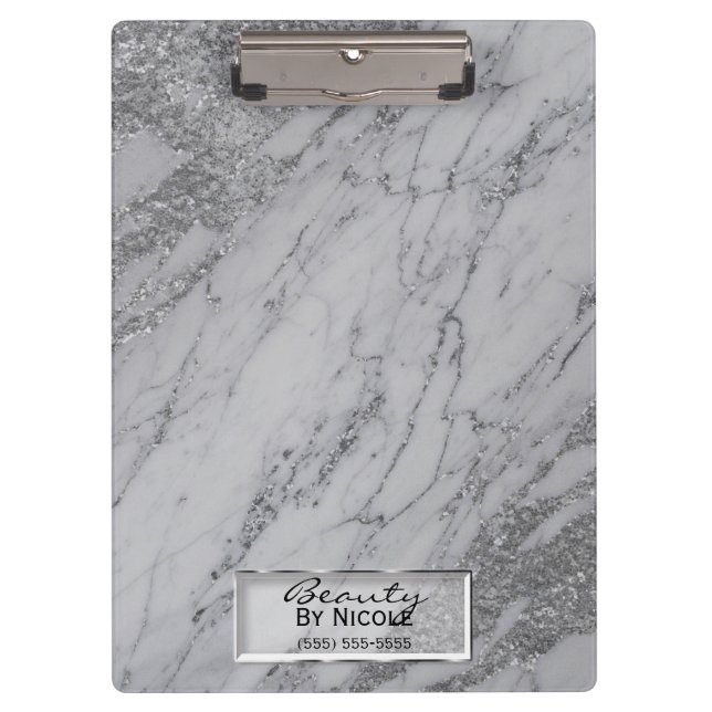 Silver Grey Marble Modern Fashion Personalized Clipboard (Front)