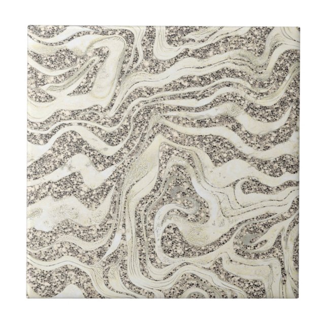  Silver Grey Marbly Glitter Cute Girly Glam Classy Tile (Front)