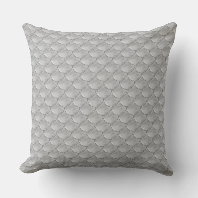 Silver Grey Mermaid Fish Scale Pattern Throw Pillow (Front)