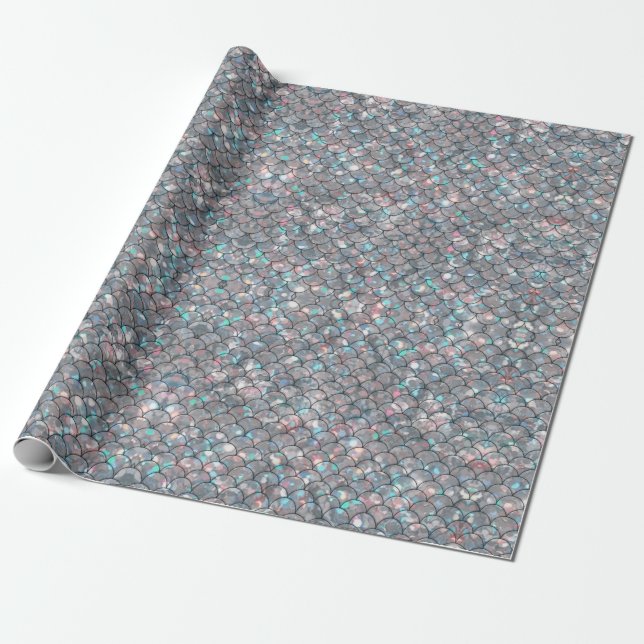 Silver Grey Mermaid Scales Holographic Decoupage Wrapping Paper (Unrolled)