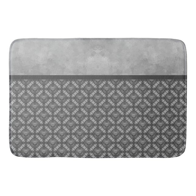 Silver Grey Metal Flowers with Gems Pattern Bath Mat (Front)