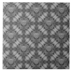 Silver Grey Metal Flowers with Gems Pattern Tile