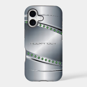 Silver Grey -Metal Look- Diamonds- Monogram