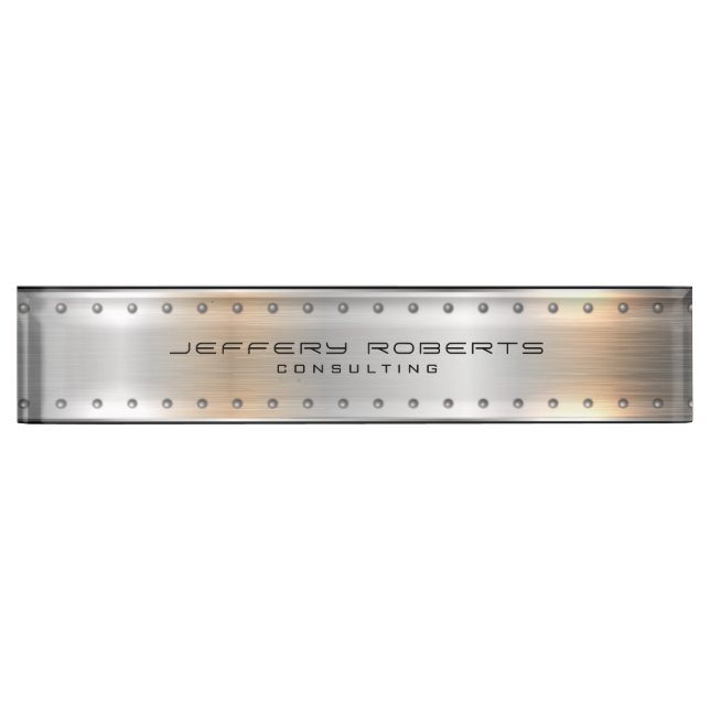 Silver-grey metallic brushed aluminum texture nameplate (Front)