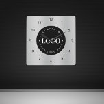 Silver Grey Metallic Custom Logo Company Office Square Wall Clock<br><div class="desc">Decorate your home/office with this cool wall clock,  featuring custom logo & name. Easily add the desired logo by clicking on the "personalize" option.</div>