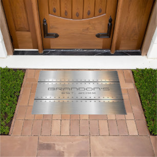 Silver-Grey Metallic Geometric Design Doormat