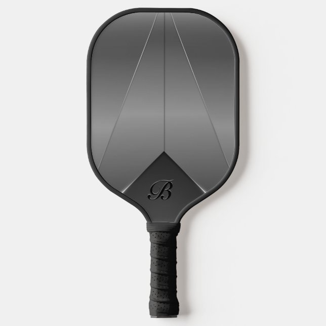 Silver grey metallic geometric design pickleball paddle (Front)