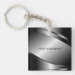 Silver Grey Metallic Look-Stainless Steel Pattern Keychain