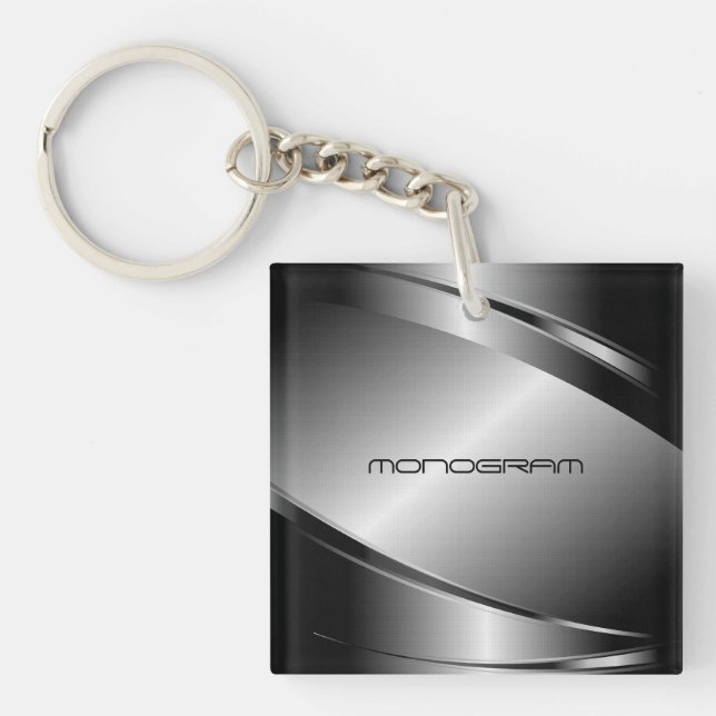 Silver Grey Metallic Look-Stainless Steel Pattern Keychain (Front)