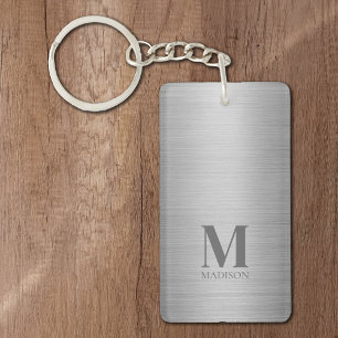 Silver Grey Metallic Monogrammed Keychain