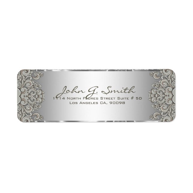 Silver Grey Metallic Pattern Floral Swirls (Front)